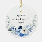 Girl White Blue Floral Baptized Keramik Ornament (Vorne)