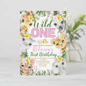 Girl Wild One Birthday Jungle Animals 1. Geburtsta Einladung (Stehend Vorderseite)