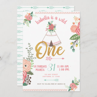 Girl Wild One Boho Tribal Erster Geburtstag Einlad Einladung