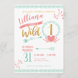 Girl Wild One Boho Tribal Erster Geburtstag Einlad Einladung