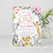 Girl Wild One Jungle Animals Einladung (Stehend Vorderseite)