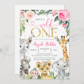 Girl Wild One Jungle Animals Einladung (Vorne/Hinten)