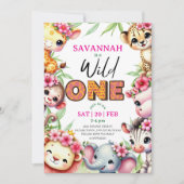 Girl Wild One Jungle Safari Birthday Invitation Einladung (Vorderseite)