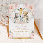 Girl Wild One Jungle Safari Blush Bloral Geburtsta Einladung<br><div class="desc">Dieses feminine Design besticht durch zauberhafte Dschungeltiere,  umgeben von herrlich blütenrosa Blume und zartem Aquarell.</div>