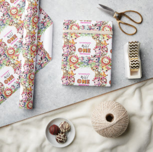 Girl Wild One Jungle-Safari-Geburtstag  Geschenkpapier