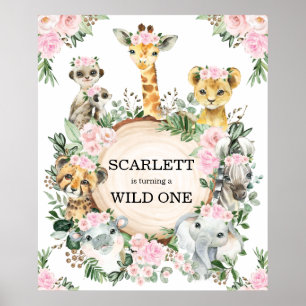 Girl Wild One Safari Animals Jungle 1. Geburtstag Poster