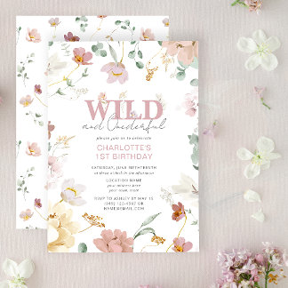 Girl Wild und eintönige Wildblume zum ersten Gebur Einladung