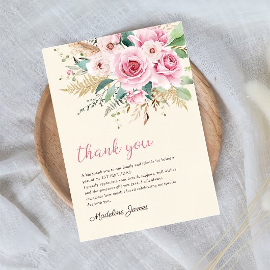 Girl Wildblume 1. Geburtstag Party Dankeskarte