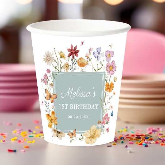 Girl Wildblume 1. Geburtstag Party Pappbecher