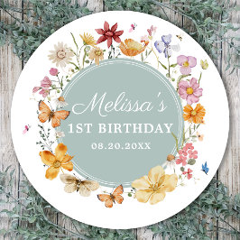 Girl Wildblume 1. Geburtstag Party Runder Aufkleber