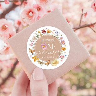 Girl-Wildblume Onederful 1. Geburtstag Party Runder Aufkleber