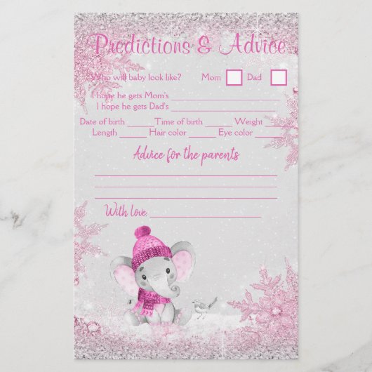 Girl Winter Elephant Baby Dusche Double Game Flyer (Vorne)