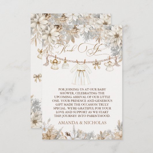 Girl Winter Floral Baby Dusche Dankeskarte (Vorne/Hinten)