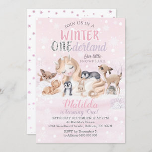 Girl Winter Onederland Einladung Snowflakes