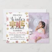 Girl Winter Onederland Geburtstags Einladung Foto (Vorderseite)