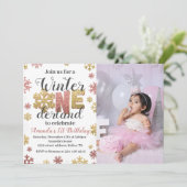 Girl Winter Onederland Geburtstags Einladung Foto (Stehend Vorderseite)