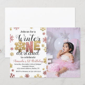 Girl Winter Onederland Geburtstags Einladung Foto