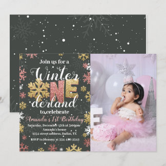 Girl Winter Onederland Geburtstags Einladung Foto