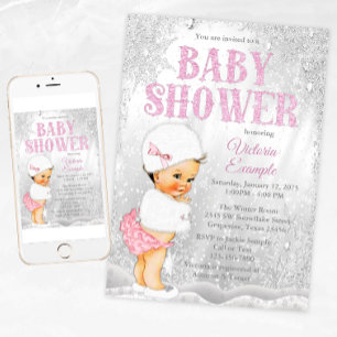Girl Winter Wonderland Baby Shower Brünett Girl Einladung