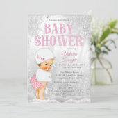 Girl Winter Wonderland Kinderdusche Rosa Schneeflo Einladung (Stehend Vorderseite)