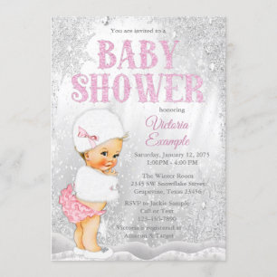 Girl Winter Wonderland Kinderdusche Rosa Schneeflo Einladung