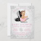 Girl Winter Wonderland Pink Snowflake Babydusche Einladung (Vorderseite)