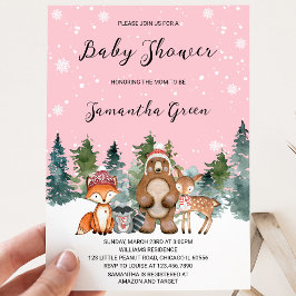 Girl Winter Woodland Babydusche Einladung