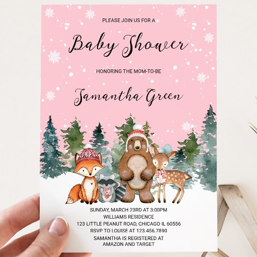 Girl Winter Woodland Babydusche Einladung