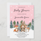 Girl Winter Woodland Babydusche Einladung (Vorderseite)