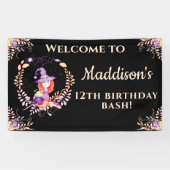 Girl Witch Birthday Watercolor Banner (Horizontal)