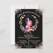 Girl Witch Birthday Watercolor Einladung (Vorderseite)