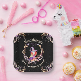 Girl Witch Birthday Watercolor Pappteller