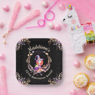 Girl Witch Birthday Watercolor Pappteller