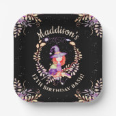 Girl Witch Birthday Watercolor Pappteller (Vorderseite)