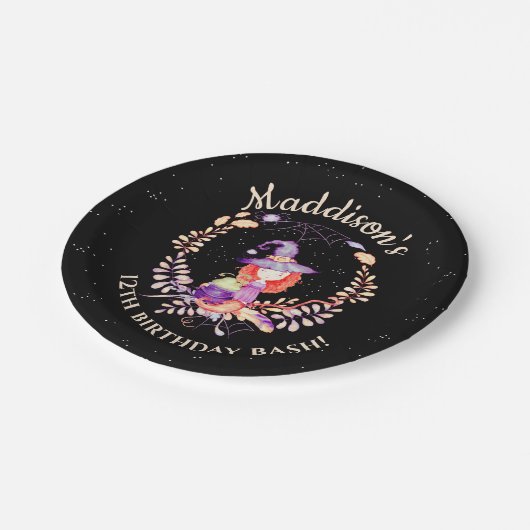 Girl Witch Birthday Watercolor Pappteller (Schrägansicht)