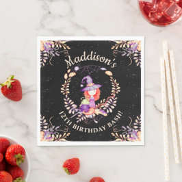 Girl Witch Birthday Watercolor Serviette