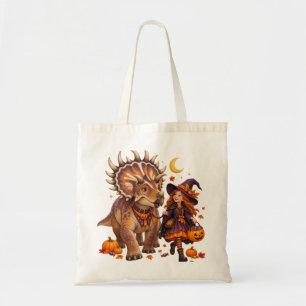 Girl Witch & Kosmoceratops Halloween Süßigkeiten-S Tragetasche