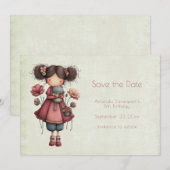 Girl with A Frog Doll Cute Whimsical Birthday Save The Date (Vorne/Hinten)
