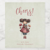 Girl with A Frog Doll Cute Whimsical Cheers Weinetikett (Einzelnes Label)