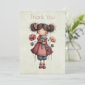 Girl with A Frog Doll Cute Whimsical Dankeskarte (Stehend Vorderseite)