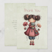 Girl with A Frog Doll Cute Whimsical Dankeskarte (Vorne/Hinten)