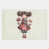 Girl with A Frog Doll Cute Whimsical Geschenkpapier Set (Vorderseite 3)