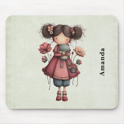 Girl with A Frog Doll Cute Whimsical Mousepad (Vorne)