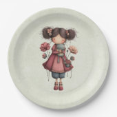 Girl with A Frog Doll Cute Whimsical Pappteller (Vorderseite)