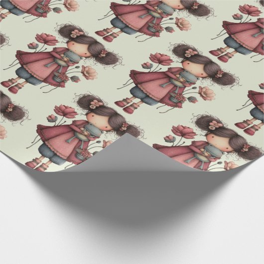 Girl with A Frog Doll Cute Whimsical Pattern Geschenkpapier (Ecke)