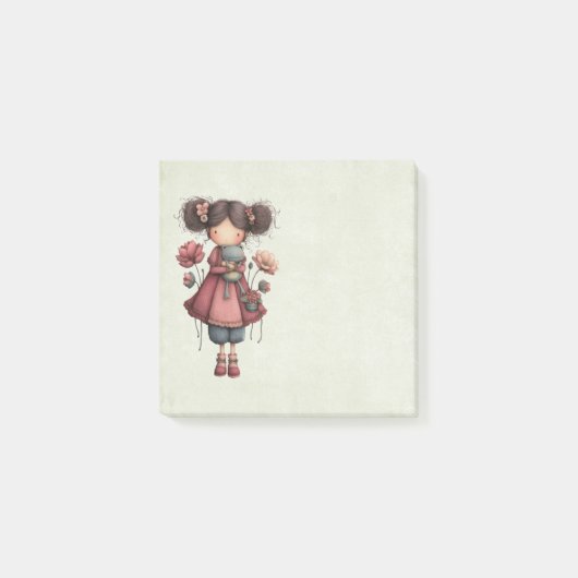 Girl with A Frog Doll Cute Whimsical Post-it Klebezettel (Vorderseite)