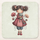 Girl with A Frog Doll Cute Whimsical Rechteckiger Pappuntersetzer (Vorderseite)
