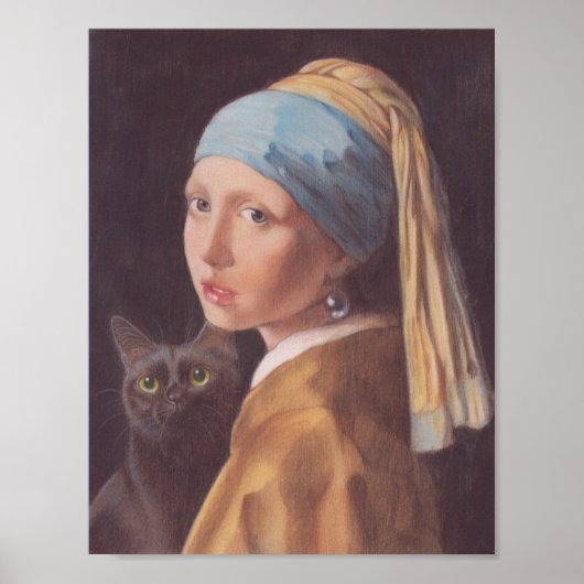 Girl with a Pearl Earring and cat Johannes Vermeer Poster (Vorne)