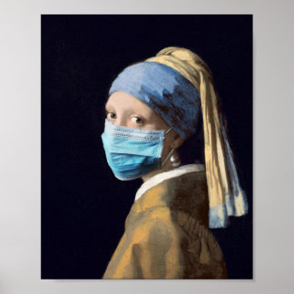 Girl with a pearl earring and face mask poster