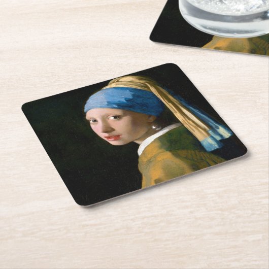 Girl with a Pearl Earring, Johannes Vermeer, 1665 Rechteckiger Pappuntersetzer (angewinkelt)